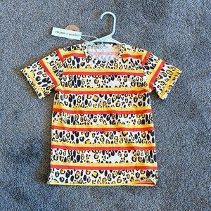 Mini Rodini Leopard Stripe Kids Tee - Yellow and Orange